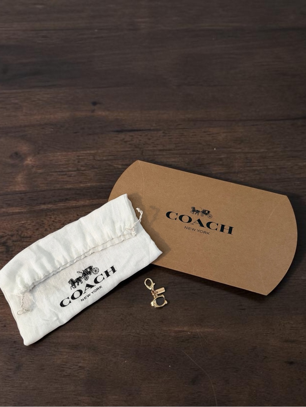 COACH “C” GOLD CHARM WITH TAG, DUST BAG & BOX